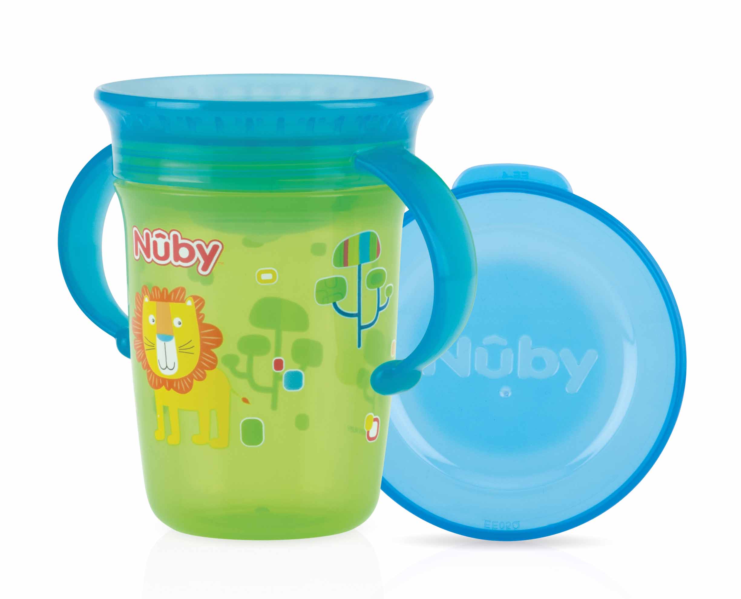 NUBY - Bicchiere Antigoccia con Manici e Coperchio Verde - La bottega delle  befane