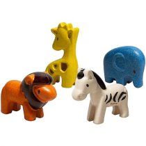 plan toys animali safari set da 4 pezzi in legno